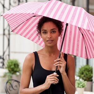 VICTORIA’S SECRET Pink Striped Logo Compact Umbrella New Sealed Travel Size